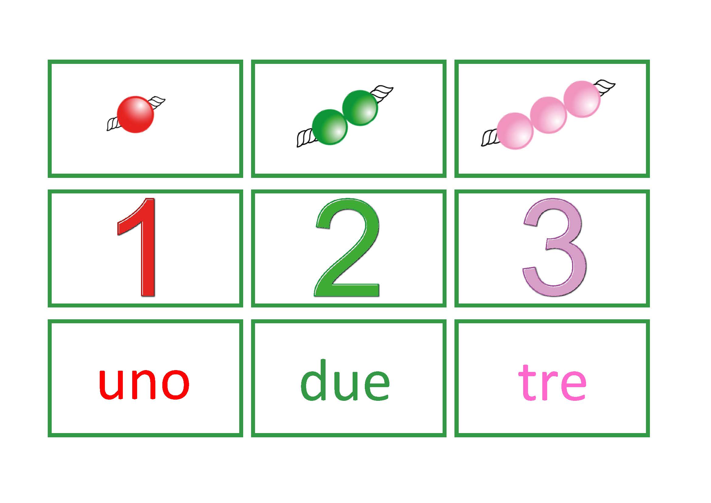 Zuordnungsspiel zu dem Perlenmaterial nach Montessori Italienisch