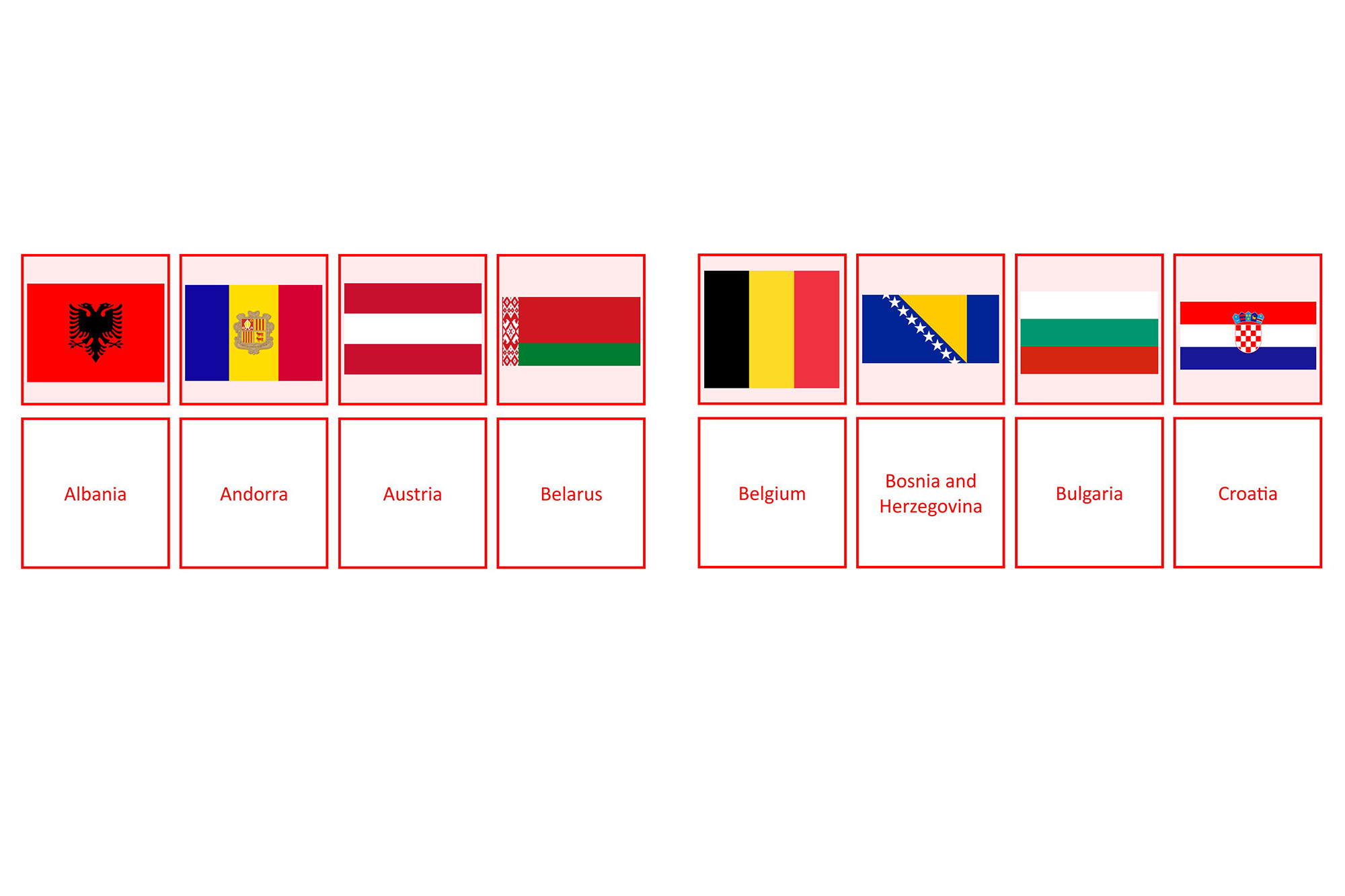 Matching game: European countries with flags, English