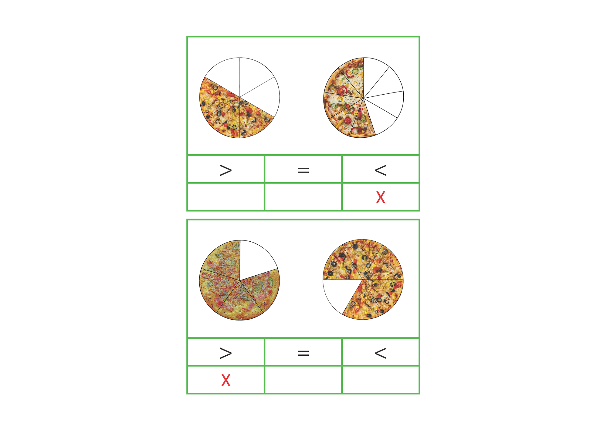 Comparar fracciones matemáticas, español