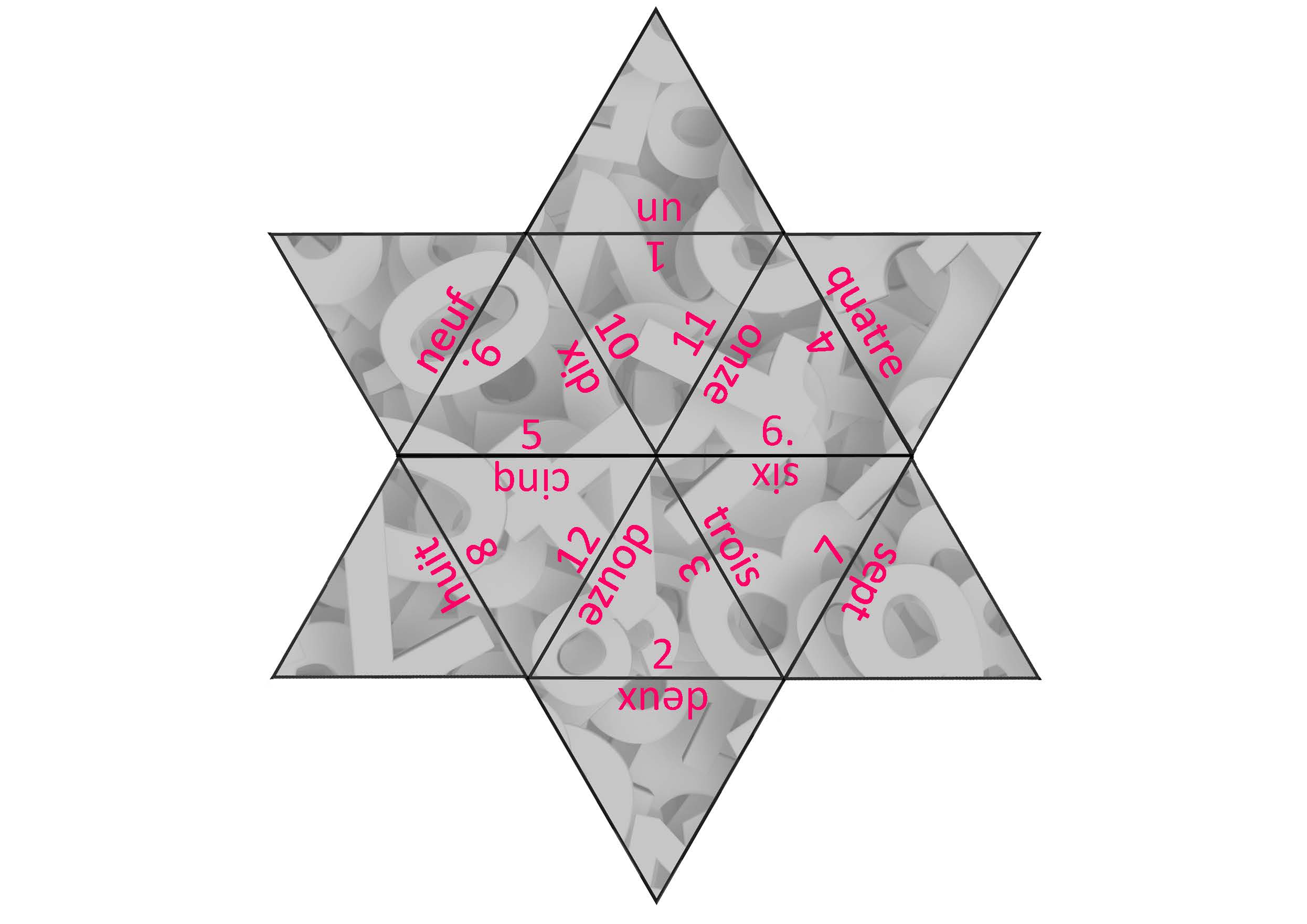 première lecture : chiffres de 1 à 12 sur une étoile, Français