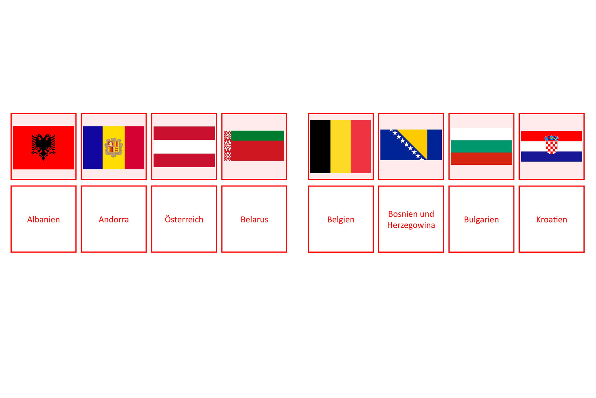 Zuordnugsspiel: europäische Länder mit Flaggen, Deutsch