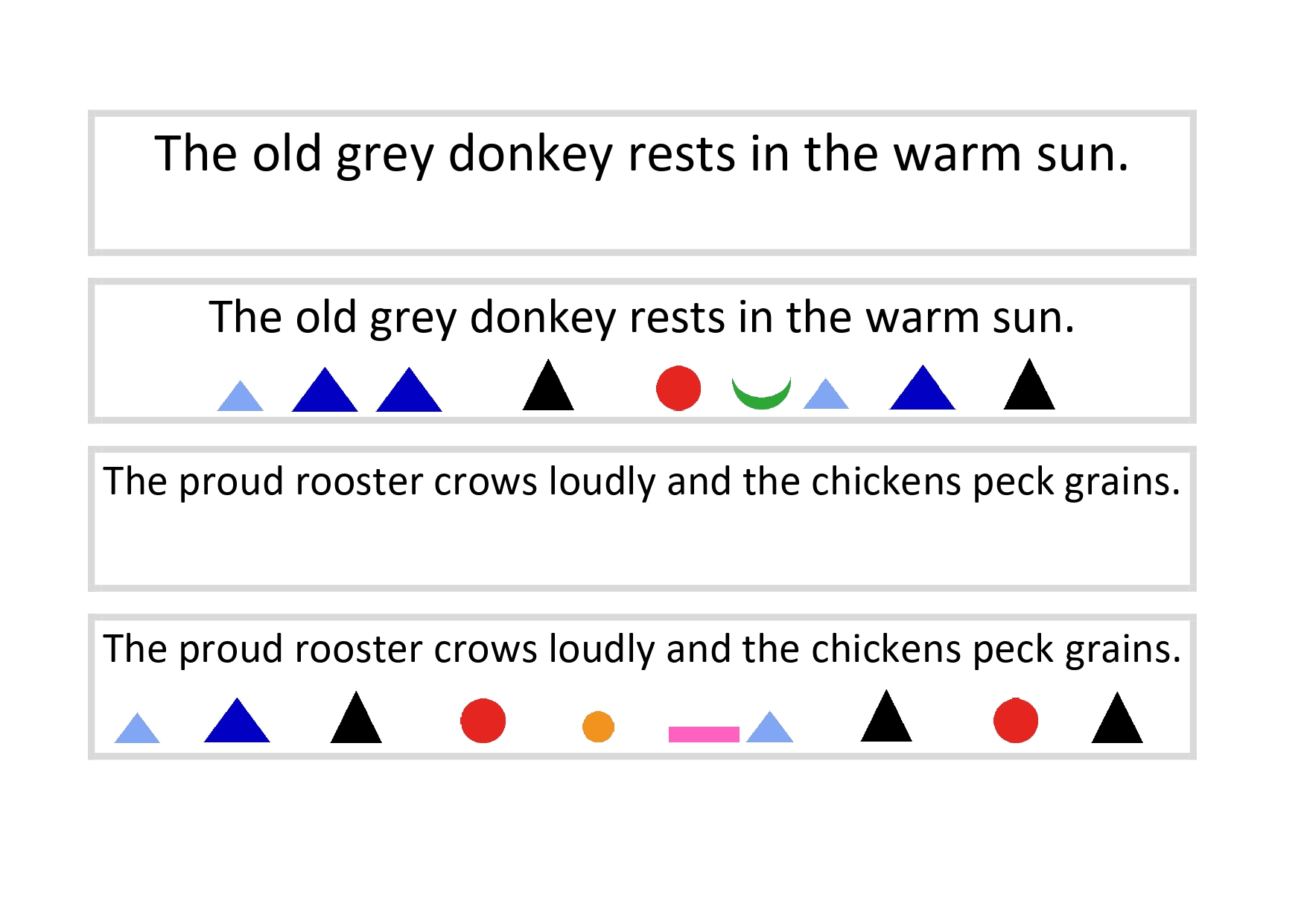 Sentences with symbols parts of speech Montessori English