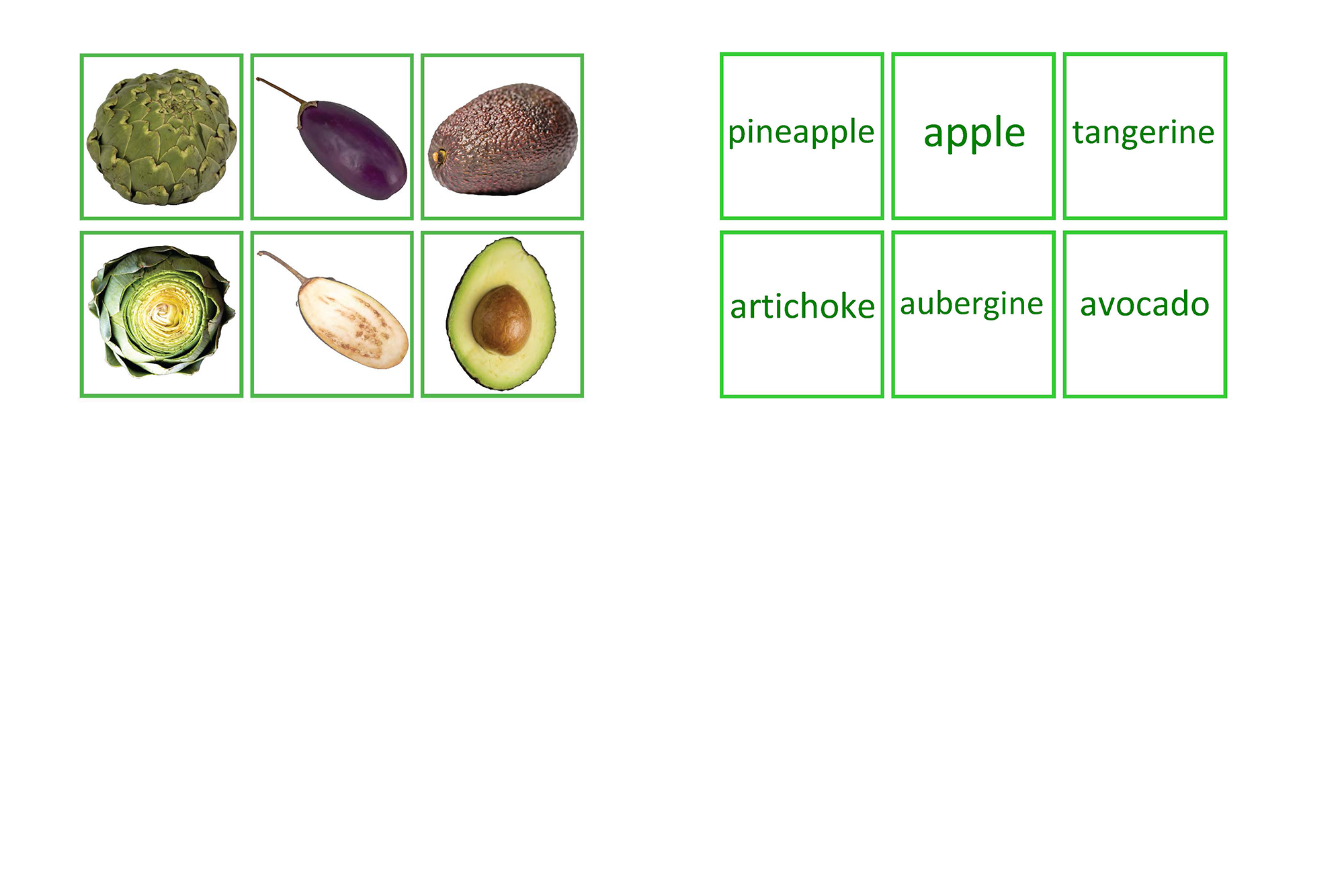 food matching game with text, English