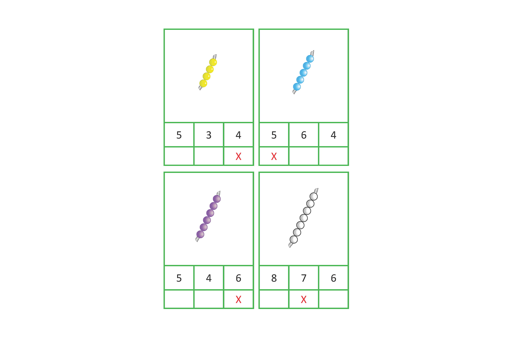 Klammerkarten: Zahlen 0 - 11 mit Perlen, Montessori; clip cards: Numbers 0 - 11 with beads, Montessori; cartes: chiffres 0 - 11 avec perles, Montessori; tarjetas: números del 0 al 11 con cuentas, Montessori; carte: Numeri 0 - 11 con perline, Montessori