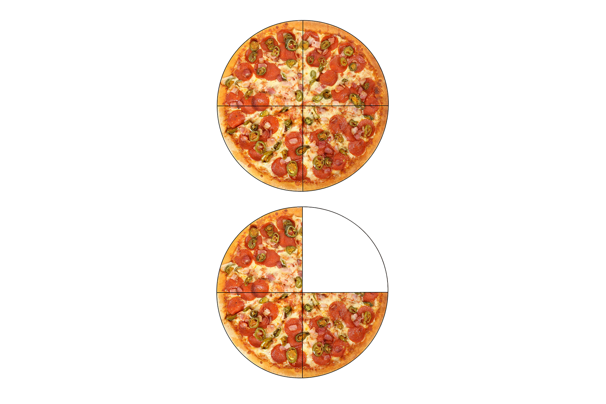 Brüche als Pizzas, fractions as pizzas, fractions comme pizzas, fracciones como pizzas, frazioni come pizze