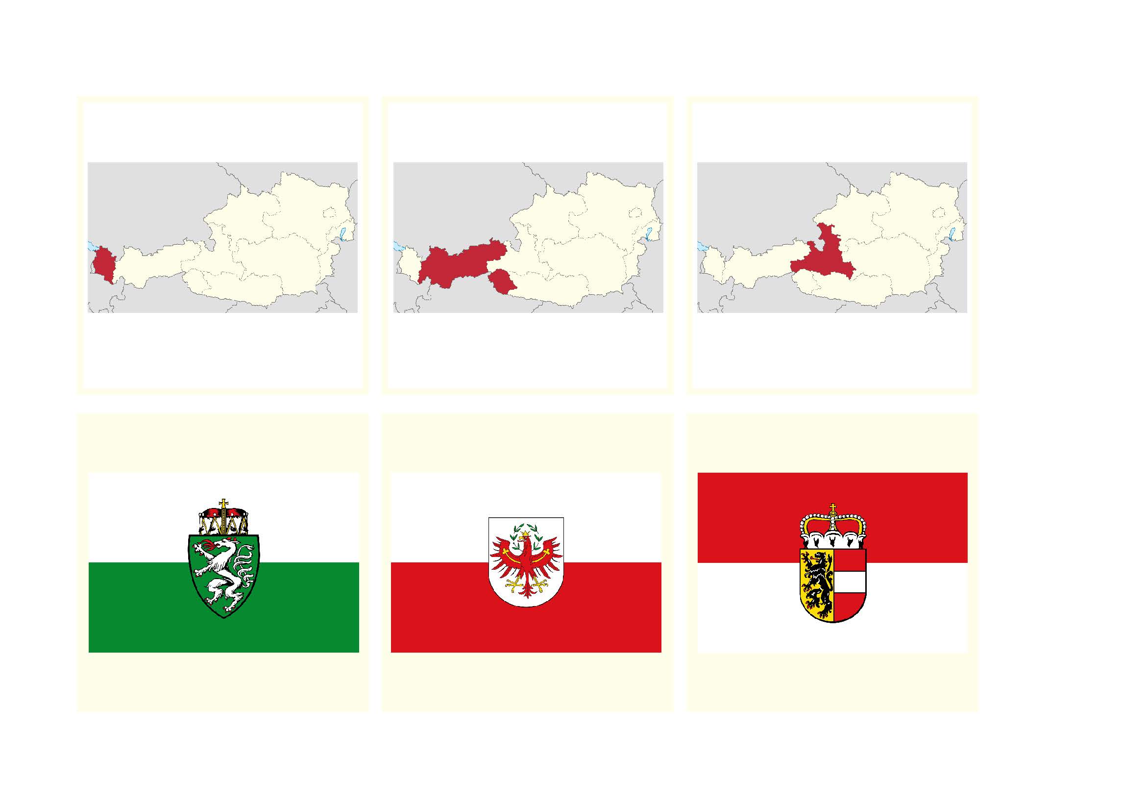 Zuordnungsspiel: Bundesländer Österreichs, matching game: federal states of Austria, jeu d'association : les provinces d'Autriche, juego de las parejas: provincias federales de Austria, gioco di abbinamento: province federali dell'Austria 