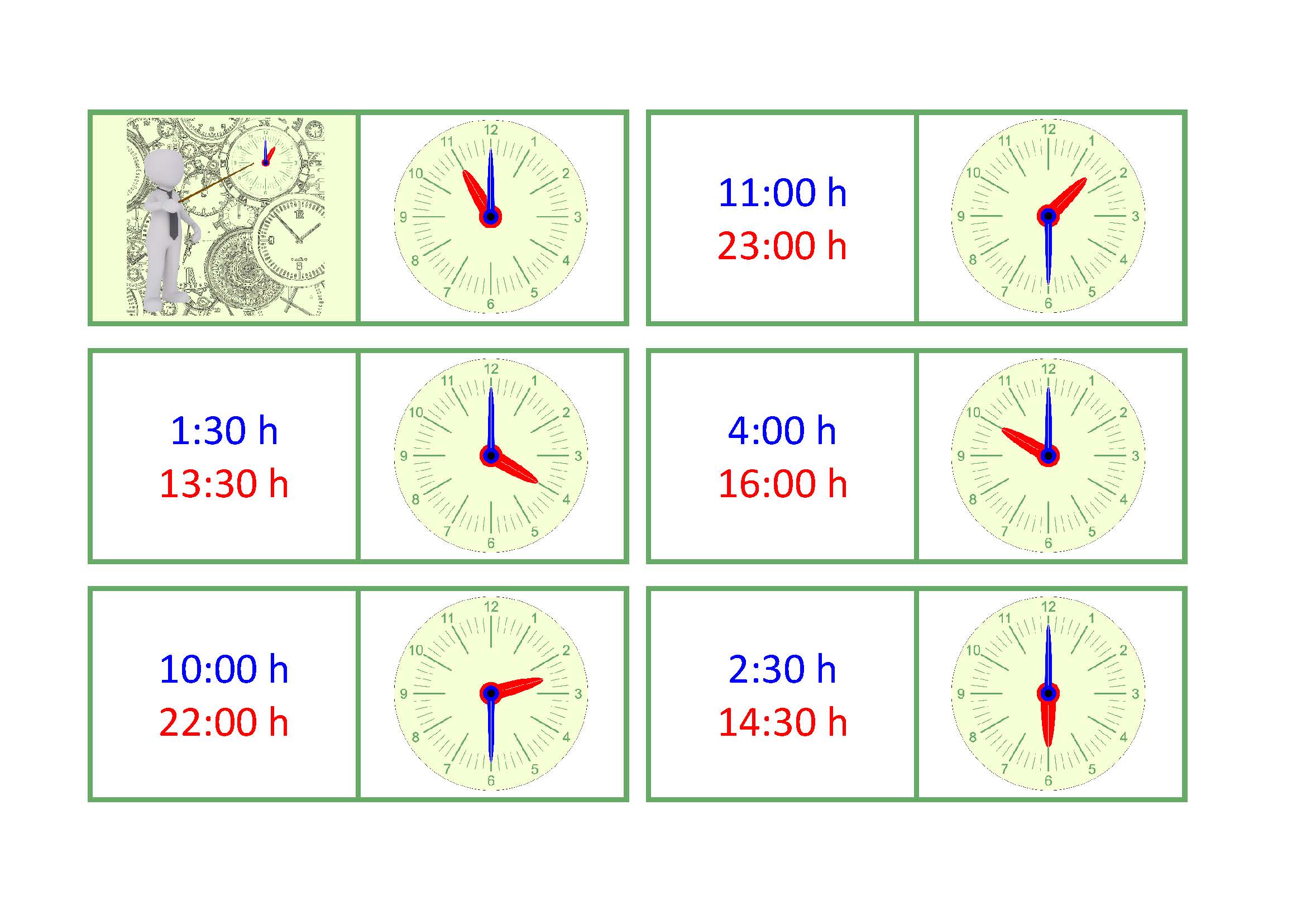 Domino: Uhrzeit, loop cards: time, domino: l'heure, domino: el tiempo, domino: il tempo