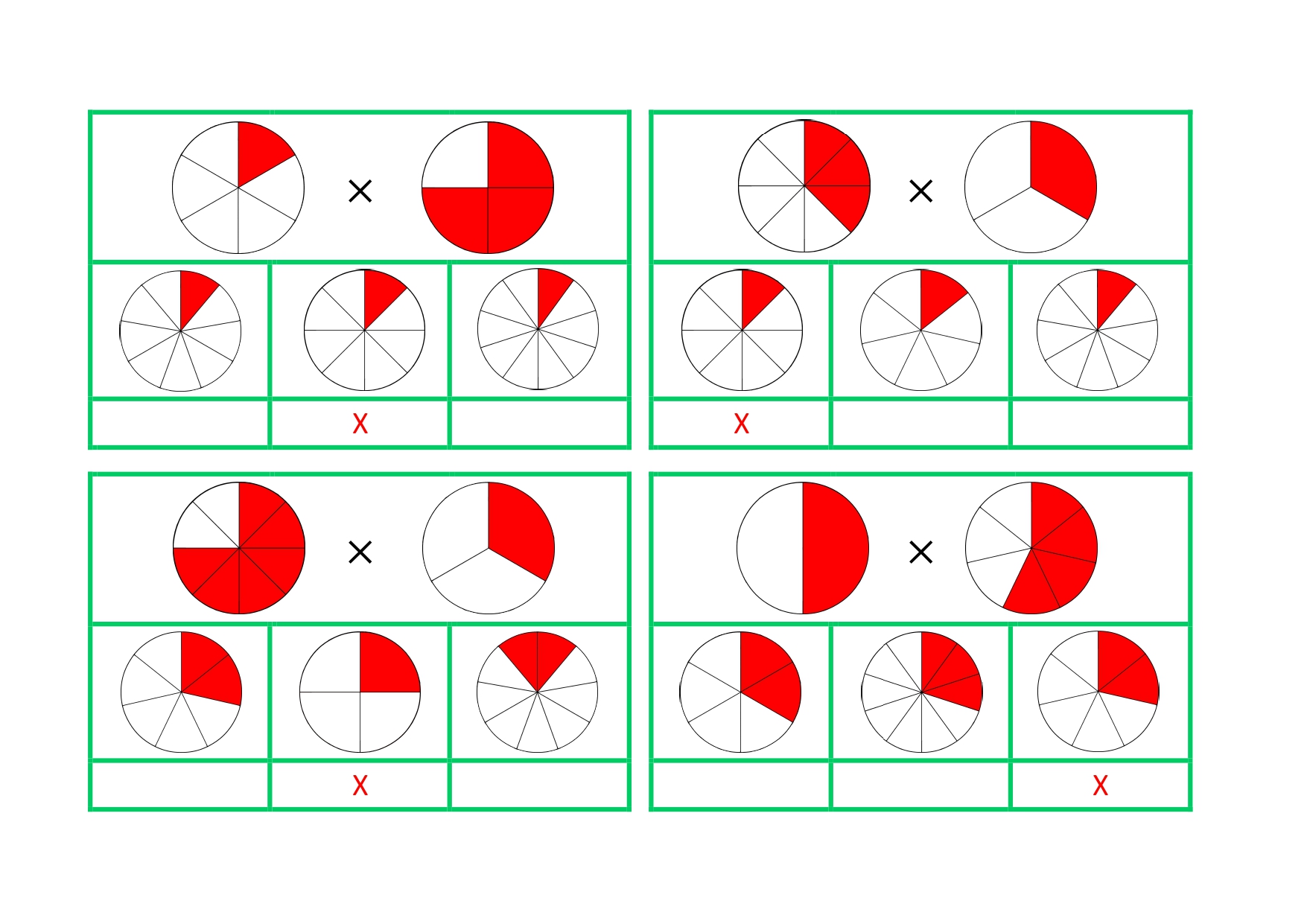 Klammerkarten: mathematische Operationen mit Bruchkreisen, clip cards: mathematical operations with fraction circles, Cartes: opérations mathématiques avec des cercles de fractions, tarjetas: operaciones matemáticas con círculos de fracciones, Carte: operazioni matematiche con i cerchi di frazioni