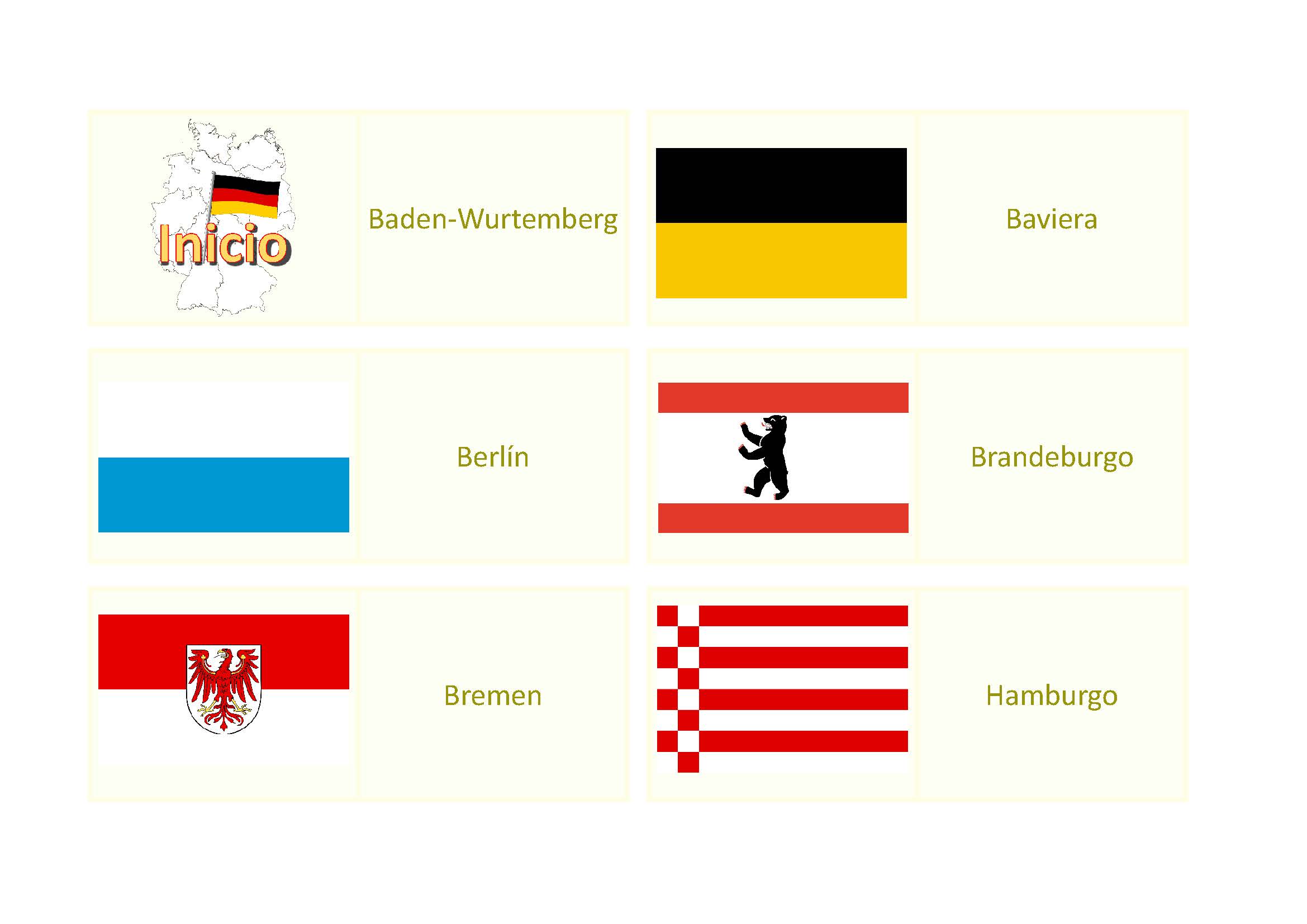 Dominó: banderas de los estados federados alemanes, Español