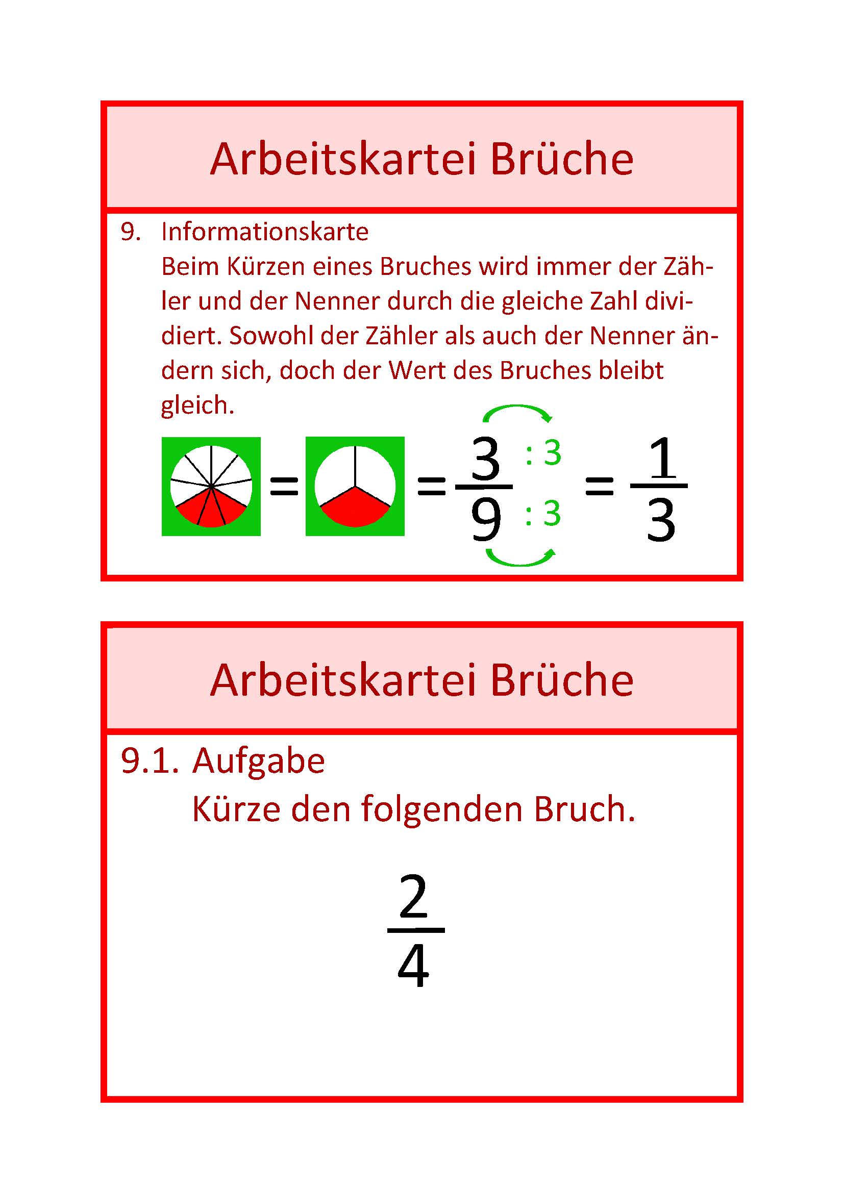 Arbeitskartei zu Brüchen